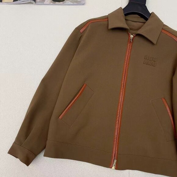 Miu Miu Brown Leather-Patch Collar Jacket | Retro Preppy Short Jacket, Size S - Picture 5 of 9
